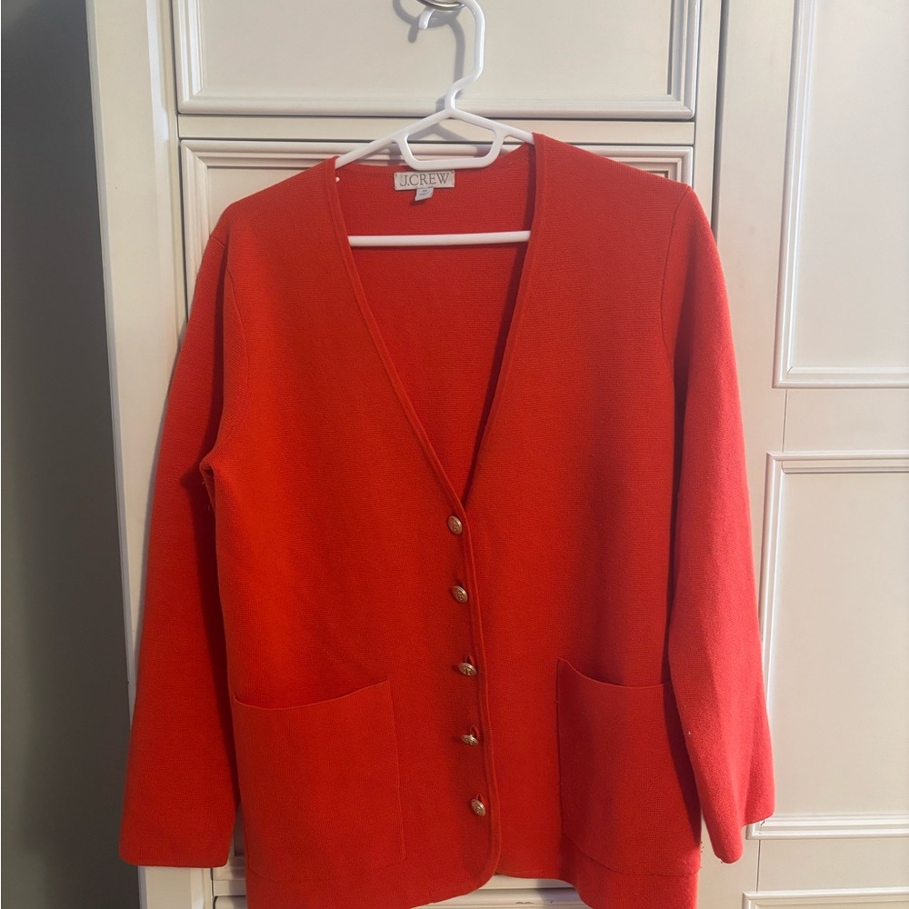 J. Crew Bold Red Cardigan with Pockets